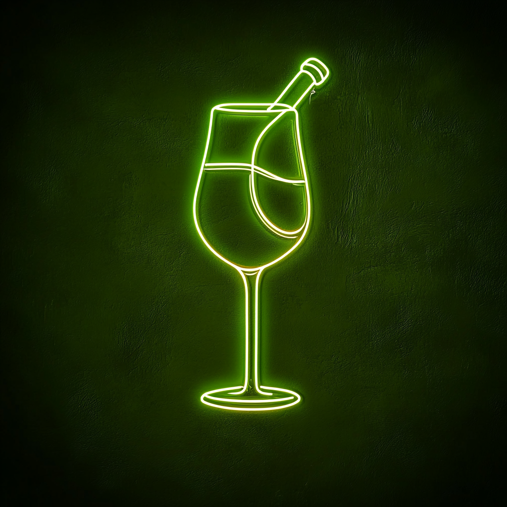 Wine Pouring into Glass - Green Neon Sign, 18 Inches