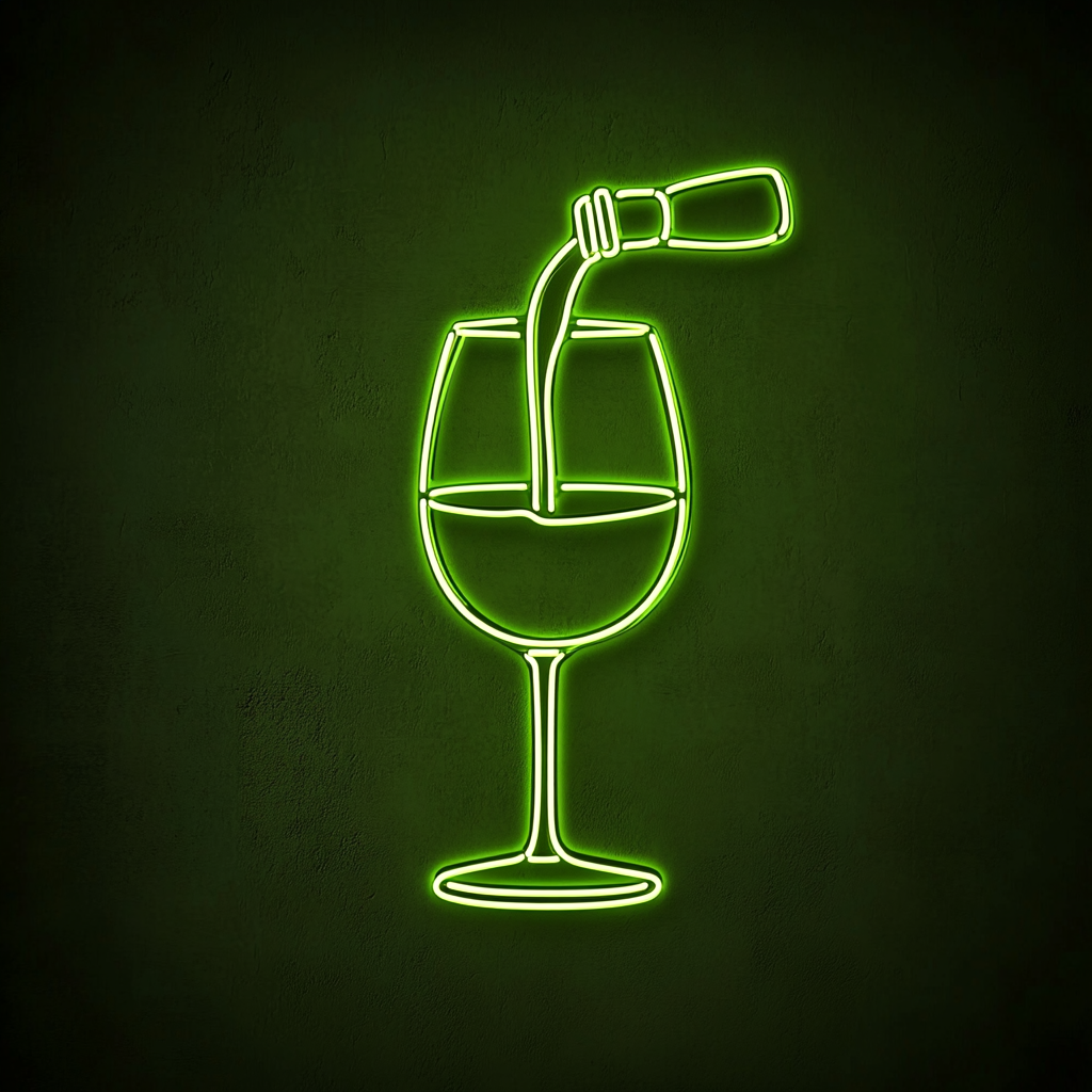 Wine Pouring into Glass - Green Neon Sign, 24 Inches