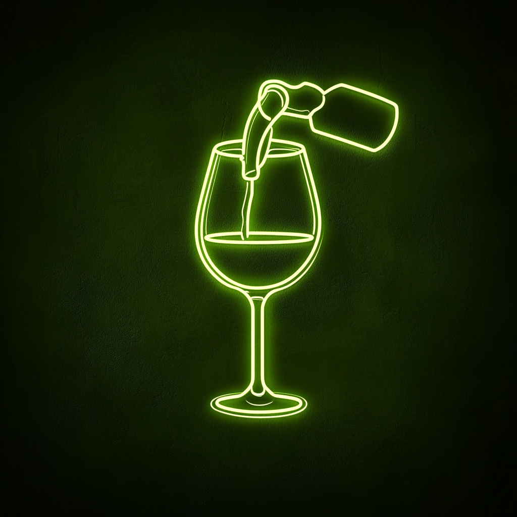 Wine Pouring into Glass - Green Neon Sign, 18 Inches