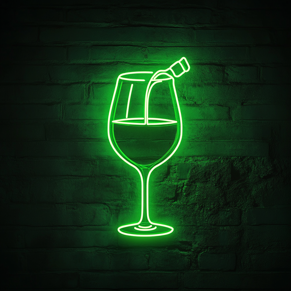Wine Pouring into Glass - Green Neon Sign, 24 Inches