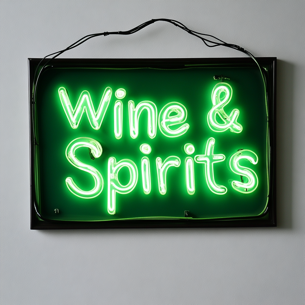 "Wine & Spirits" - Green Neon Sign, 18 Inches