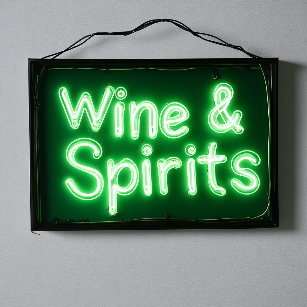 "Wine & Spirits" - Green Neon Sign, 18 Inches