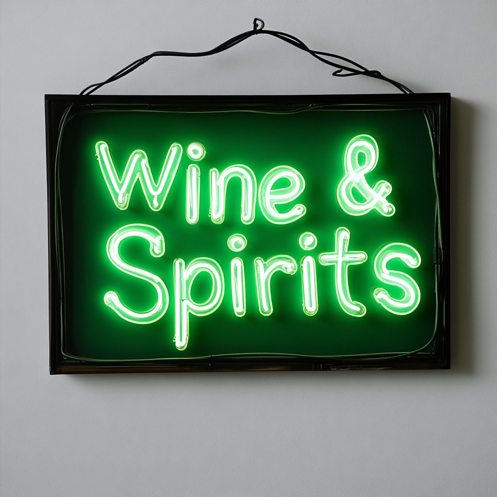 "Wine & Spirits" - Green Neon Sign, 18 Inches