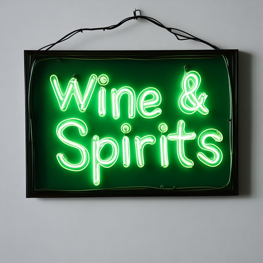 "Wine & Spirits" - Green Neon Sign, 18 Inches