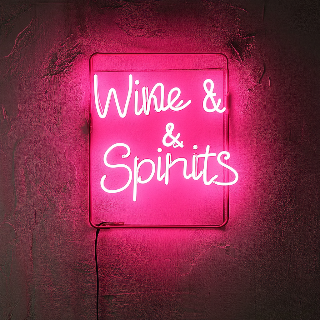 "Wine & Spirits" - Pink Neon Sign, 18 Inches