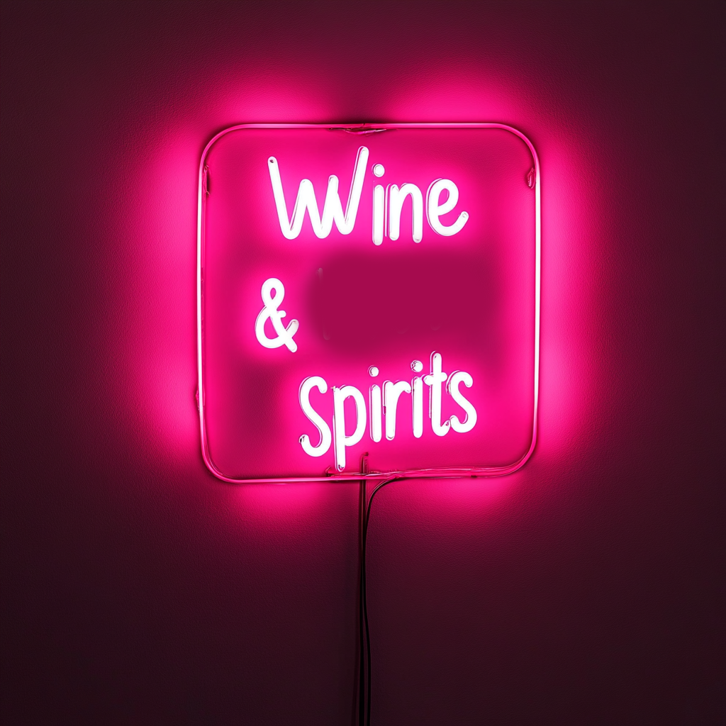 "Wine & Spirits" - Pink Neon Sign, 18 Inches