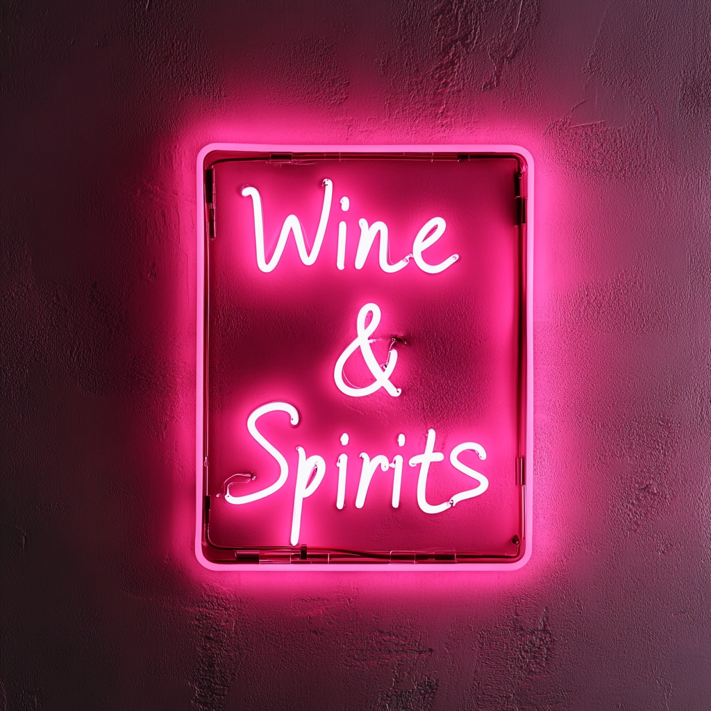 "Wine & Spirits" - Pink Neon Sign, 18 Inches