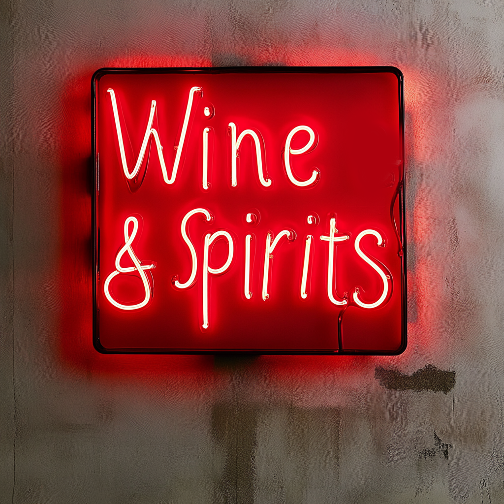 "Wine & Spirits" - Red Neon Sign, 18 Inches