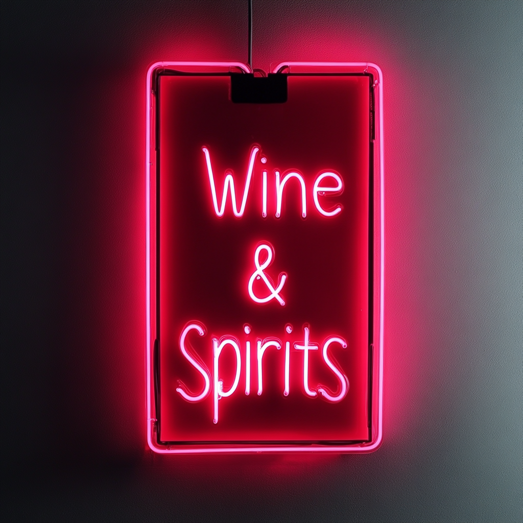 "Wine & Spirits" - Red Neon Sign, 18 Inches