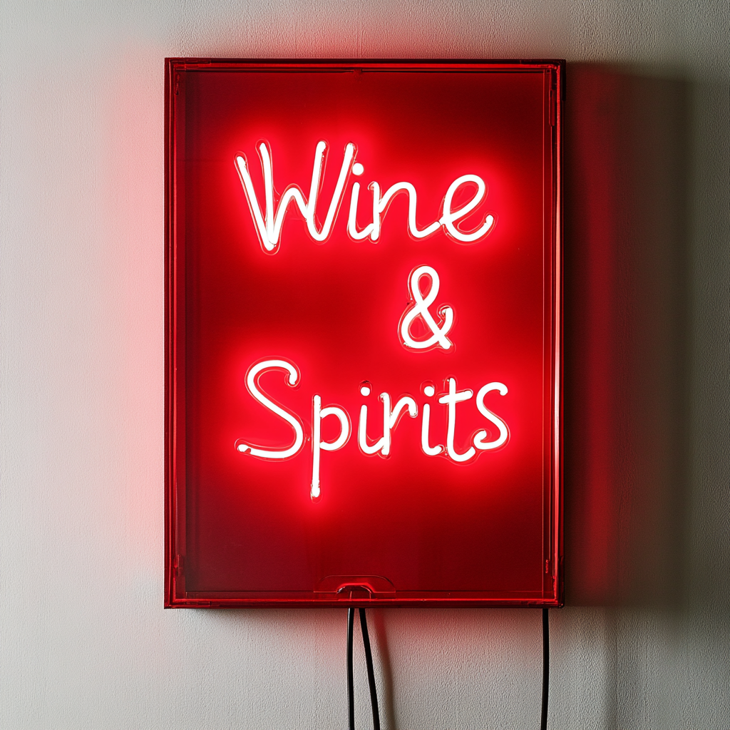"Wine & Spirits" - Red Neon Sign, 18 Inches