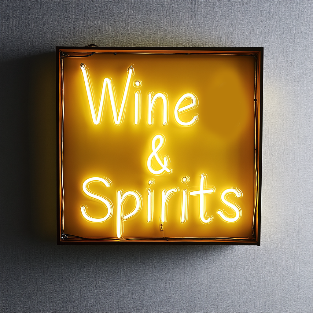 "Wine & Spirits" - Yellow Neon Sign, 18 Inches