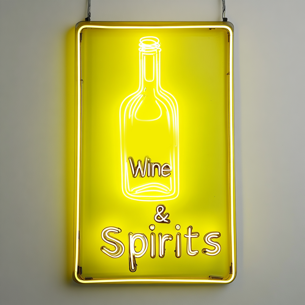 "Wine & Spirits" - Yellow Neon Sign, 18 Inches
