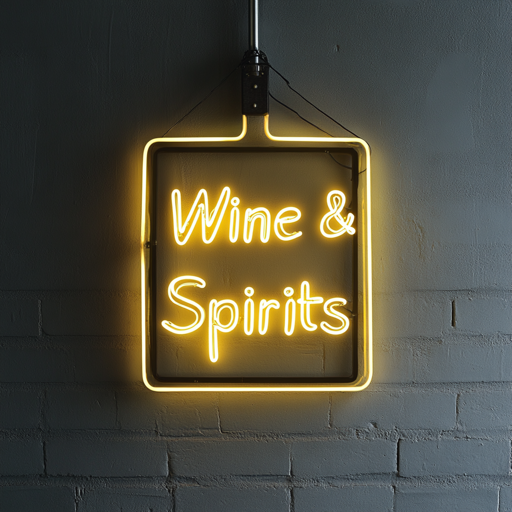 "Wine & Spirits" - Yellow Neon Sign, 18 Inches