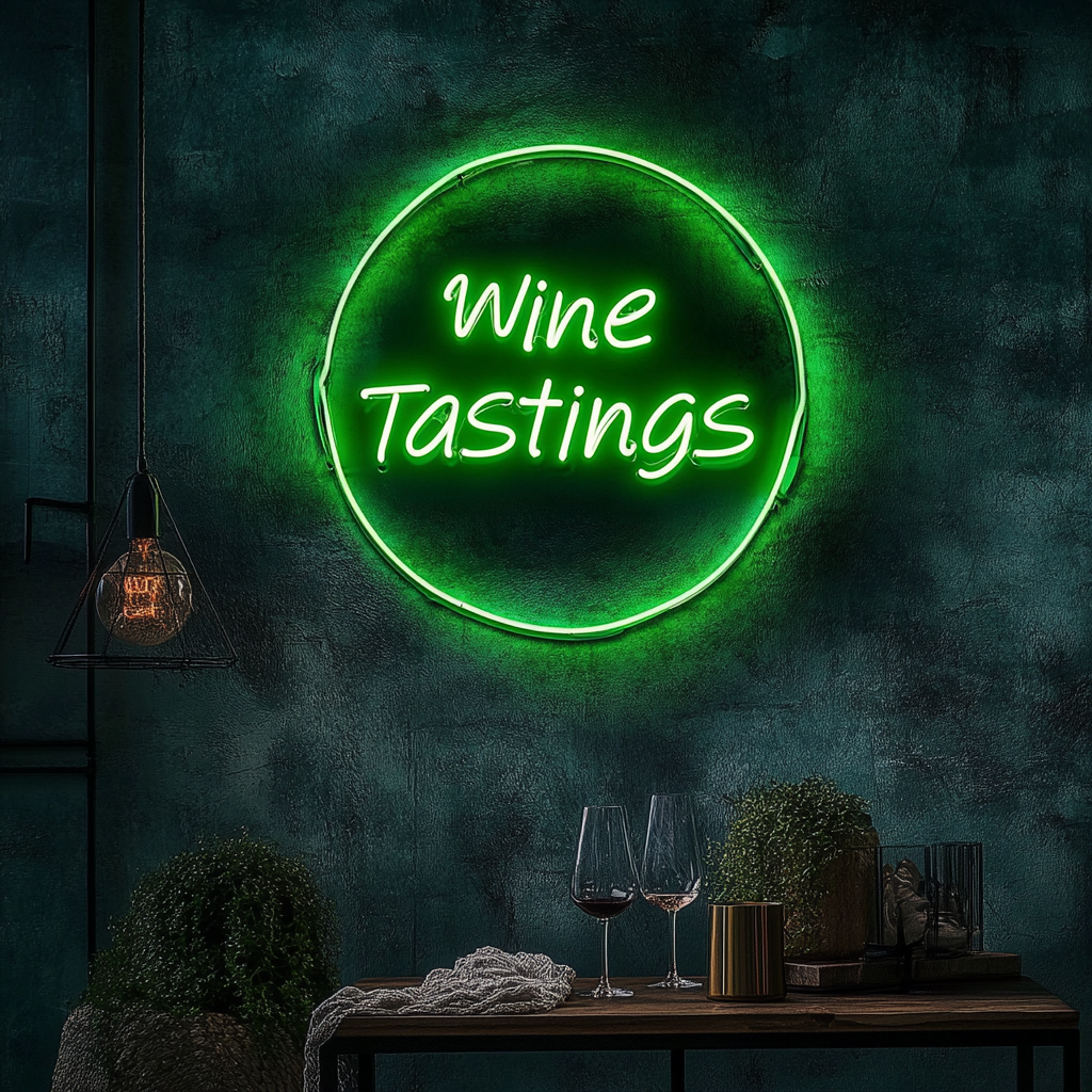 "Wine Tastings" - Green Neon Sign, 18 Inches
