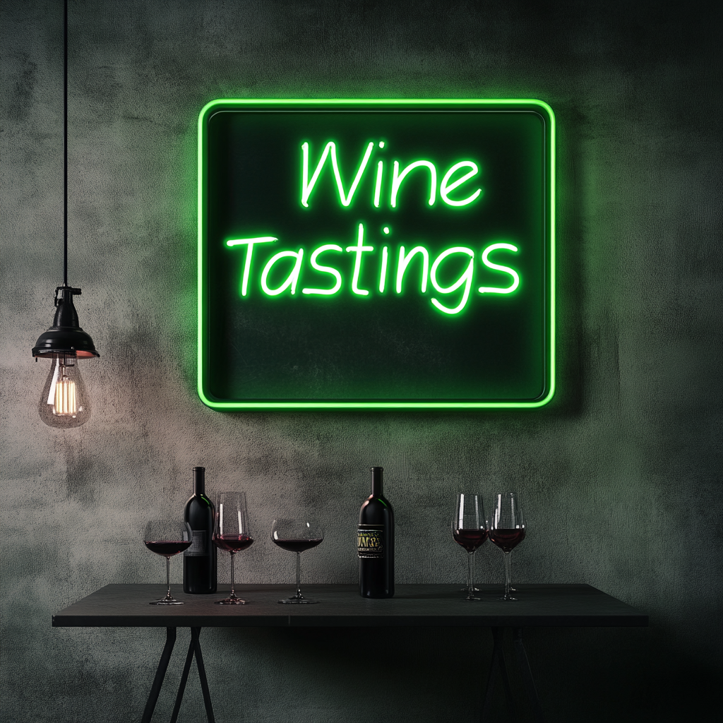 "Wine Tastings" - Green Neon Sign, 18 Inches