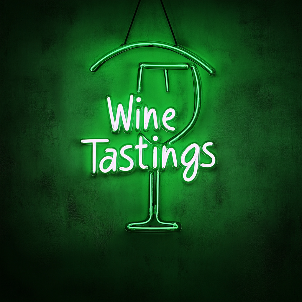 "Wine Tastings" - Green Neon Sign, 18 Inches