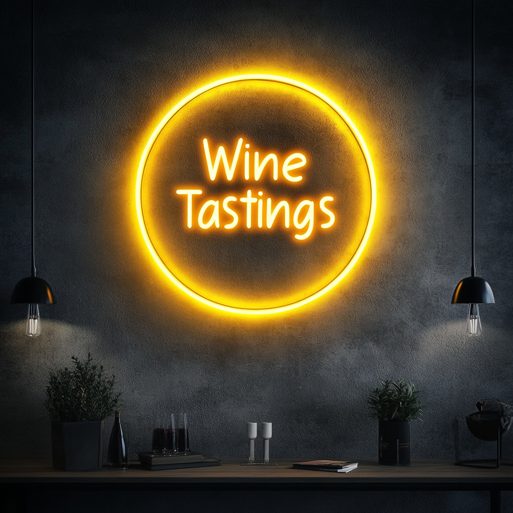 "Wine Tastings" - Yellow Neon Sign, 18 Inches