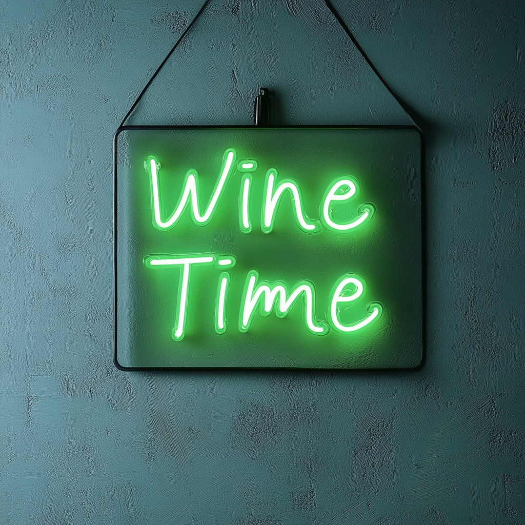 "Wine Time" - Green Neon Sign, 18 Inches