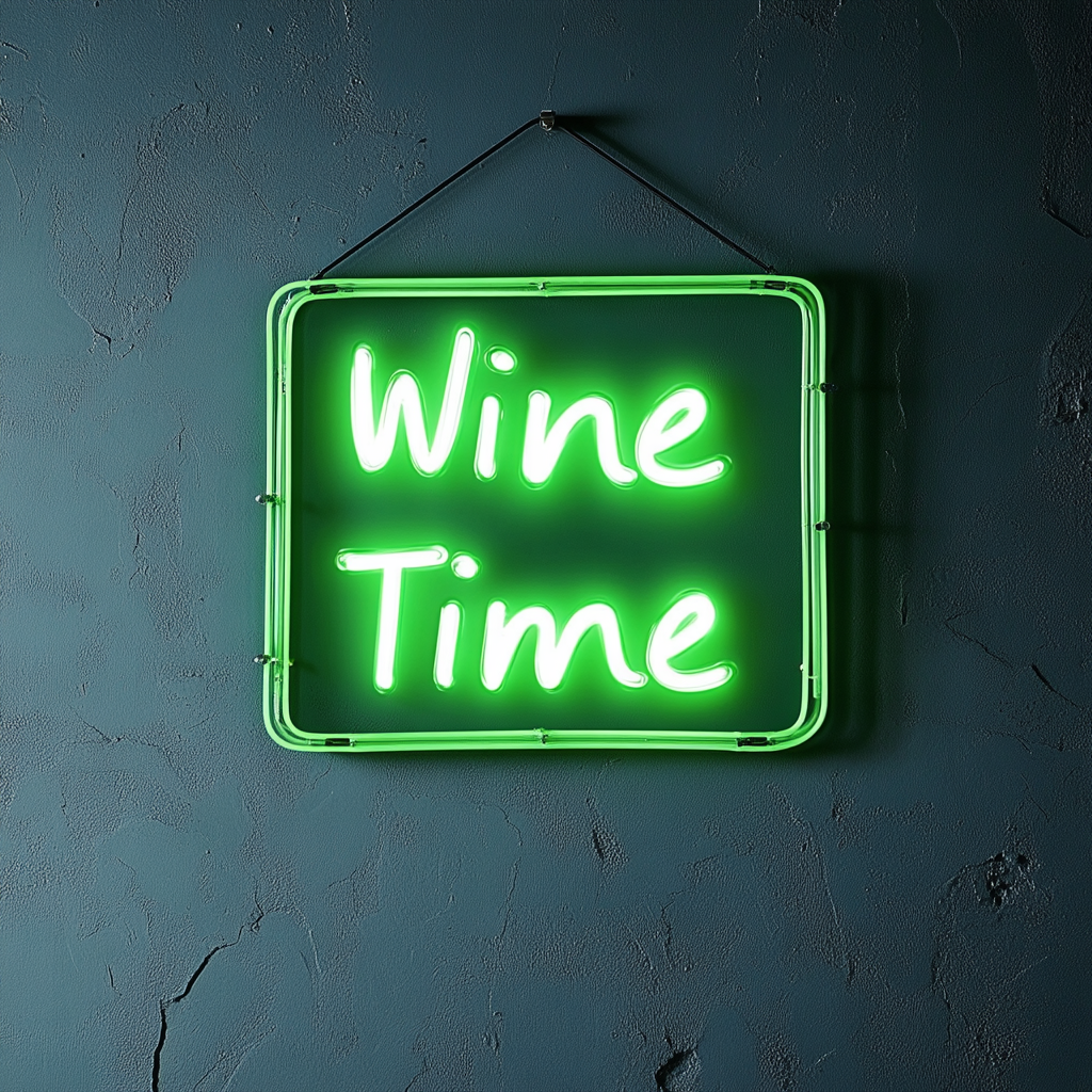 "Wine Time" - Green Neon Sign, 18 Inches