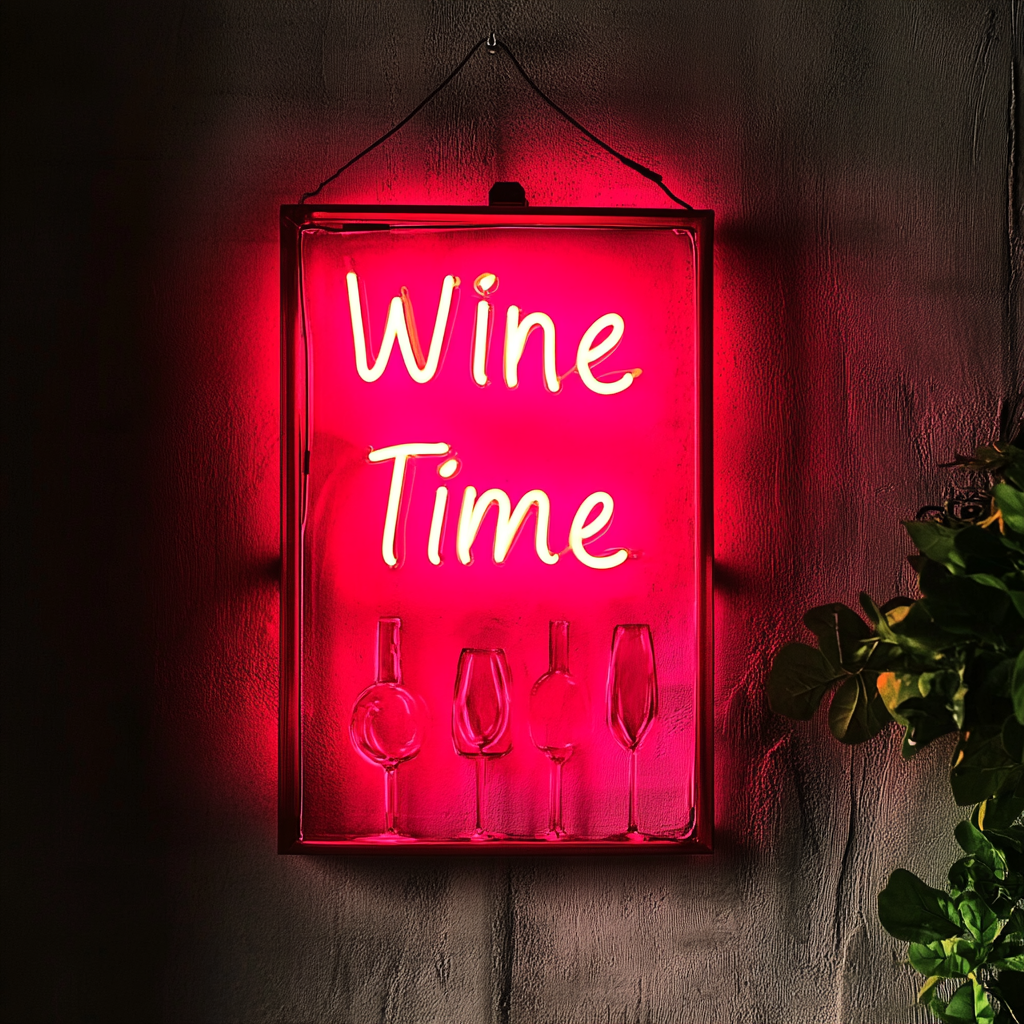 "Wine Time" - Red Neon Sign, 18 Inches