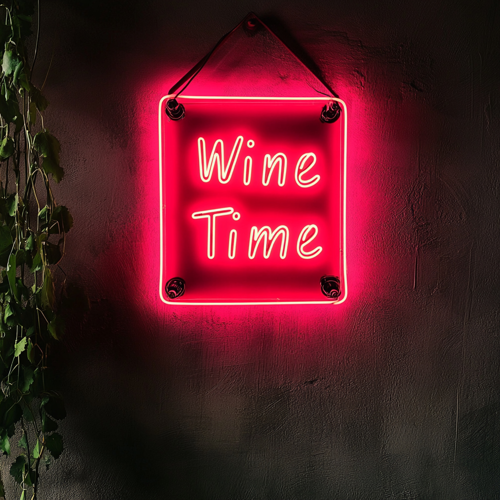 "Wine Time" - Red Neon Sign, 18 Inches