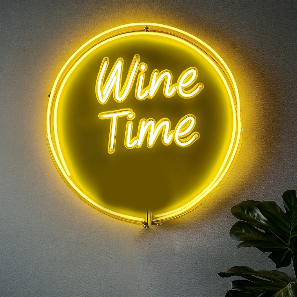 "Wine Time" - Yellow Neon Sign, 18 Inches