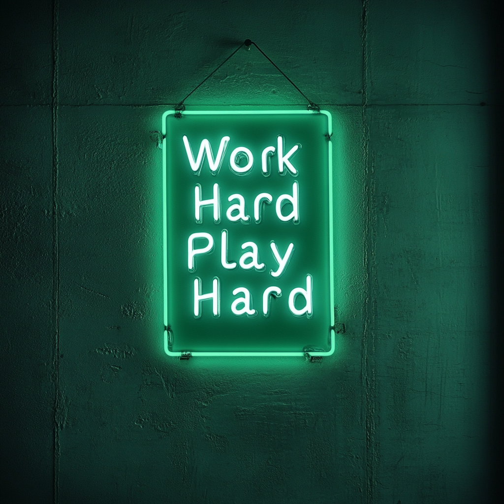 "Work Hard Play Hard" - Green Neon Sign, 24 Inches