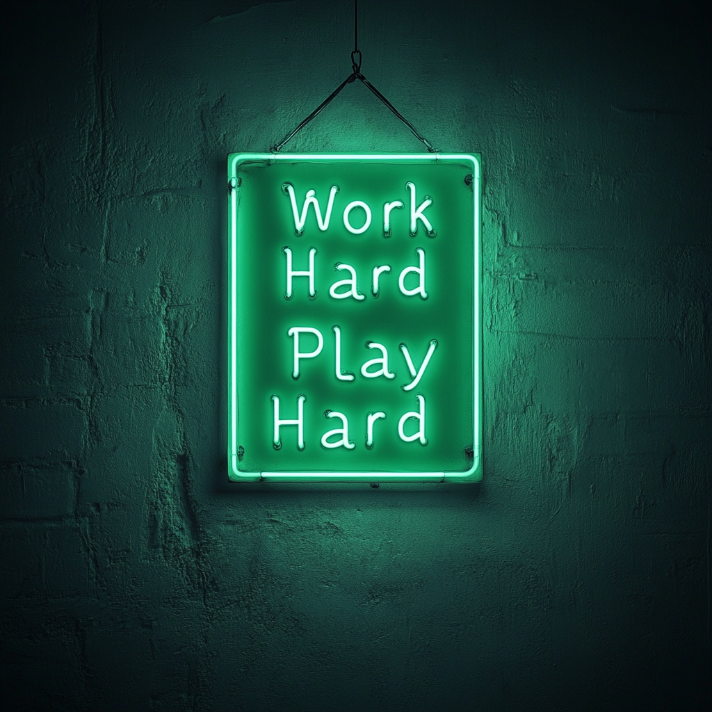 "Work Hard Play Hard" - Green Neon Sign, 24 Inches