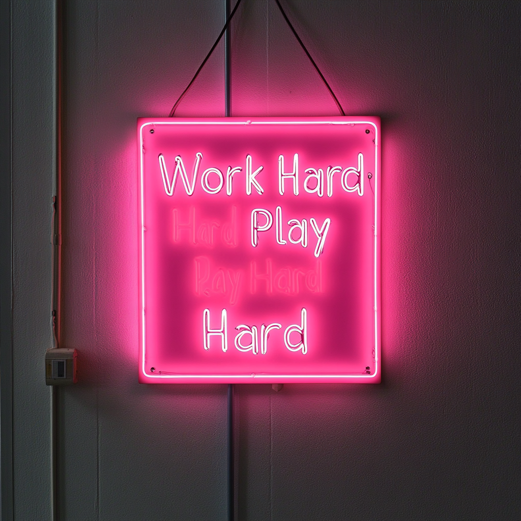 "Work Hard Play Hard" - Pink Neon Sign, 24 Inches