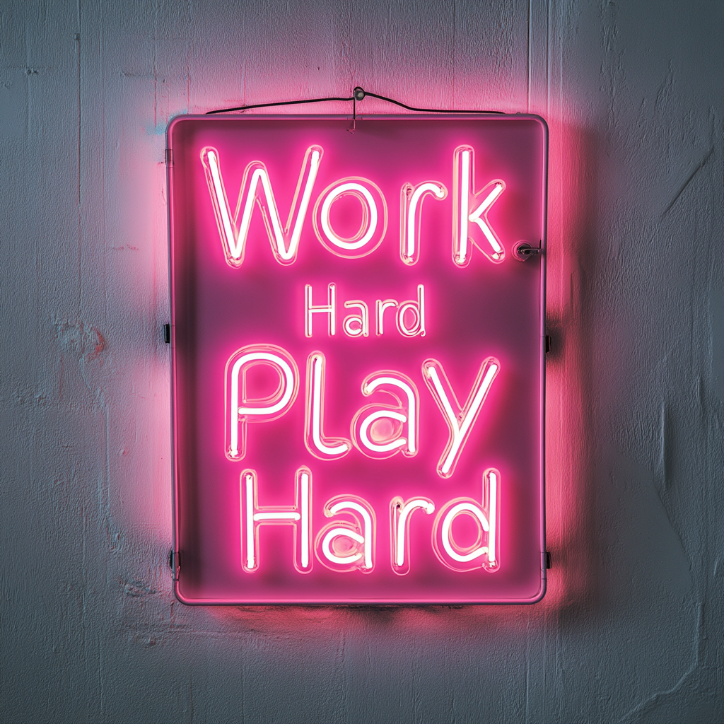 "Work Hard Play Hard" - Pink Neon Sign, 24 Inches