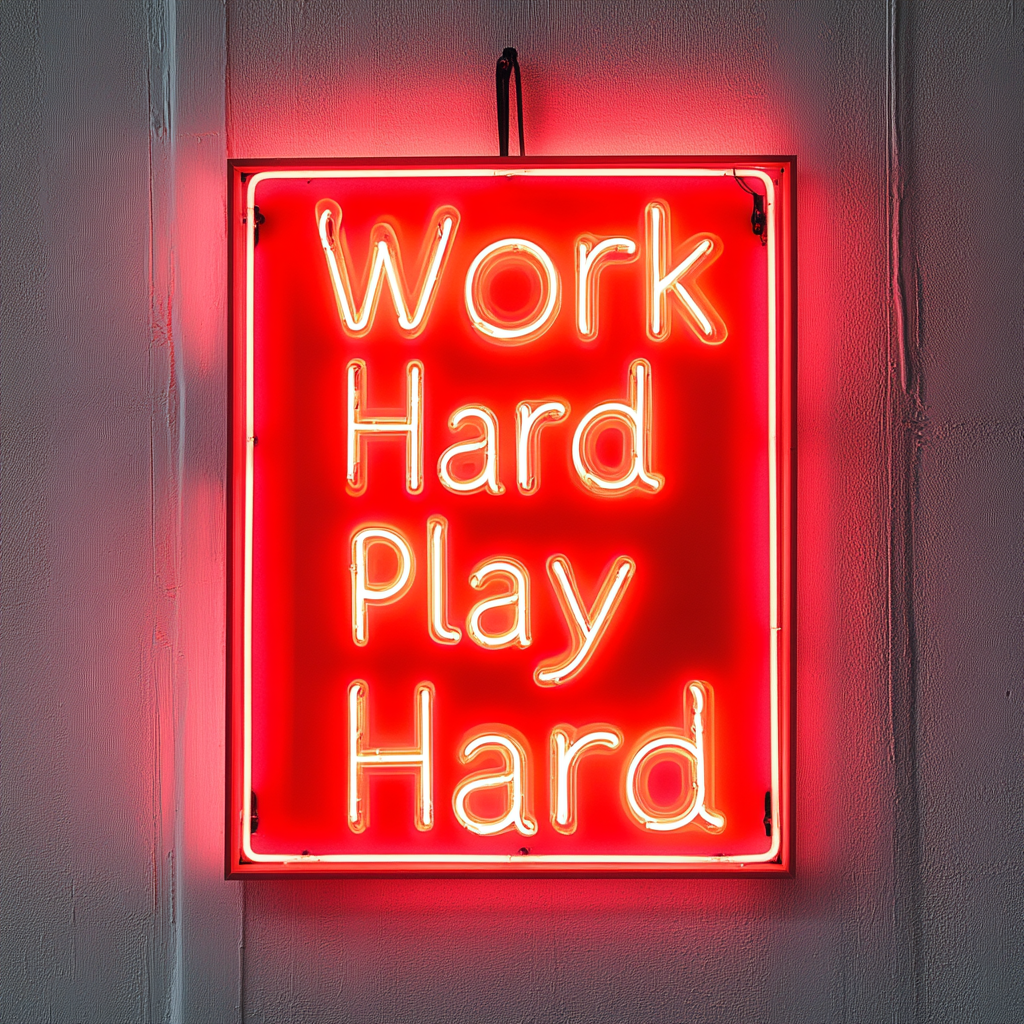 "Work Hard Play Hard" - Red Neon Sign, 24 Inches