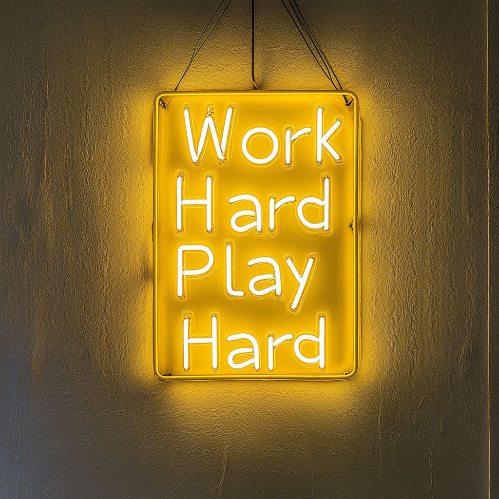 "Work Hard Play Hard" - Yellow Neon Sign, 24 Inches