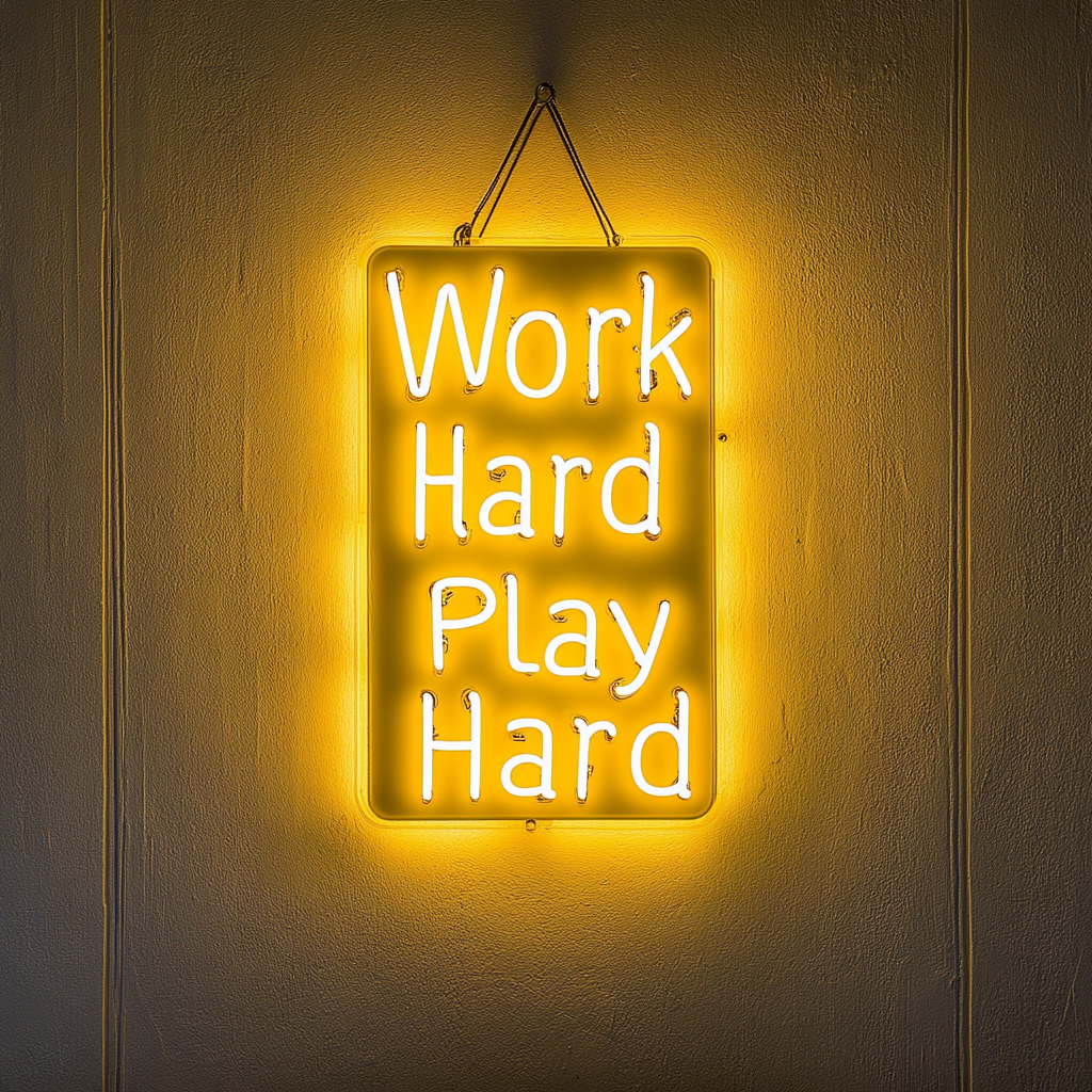 "Work Hard Play Hard" - Yellow Neon Sign, 24 Inches