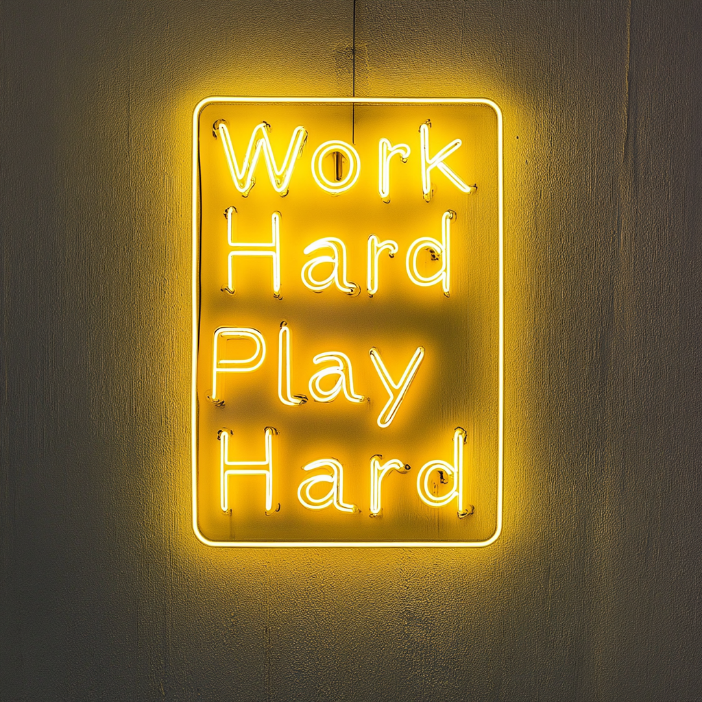 "Work Hard Play Hard" - Yellow Neon Sign, 24 Inches