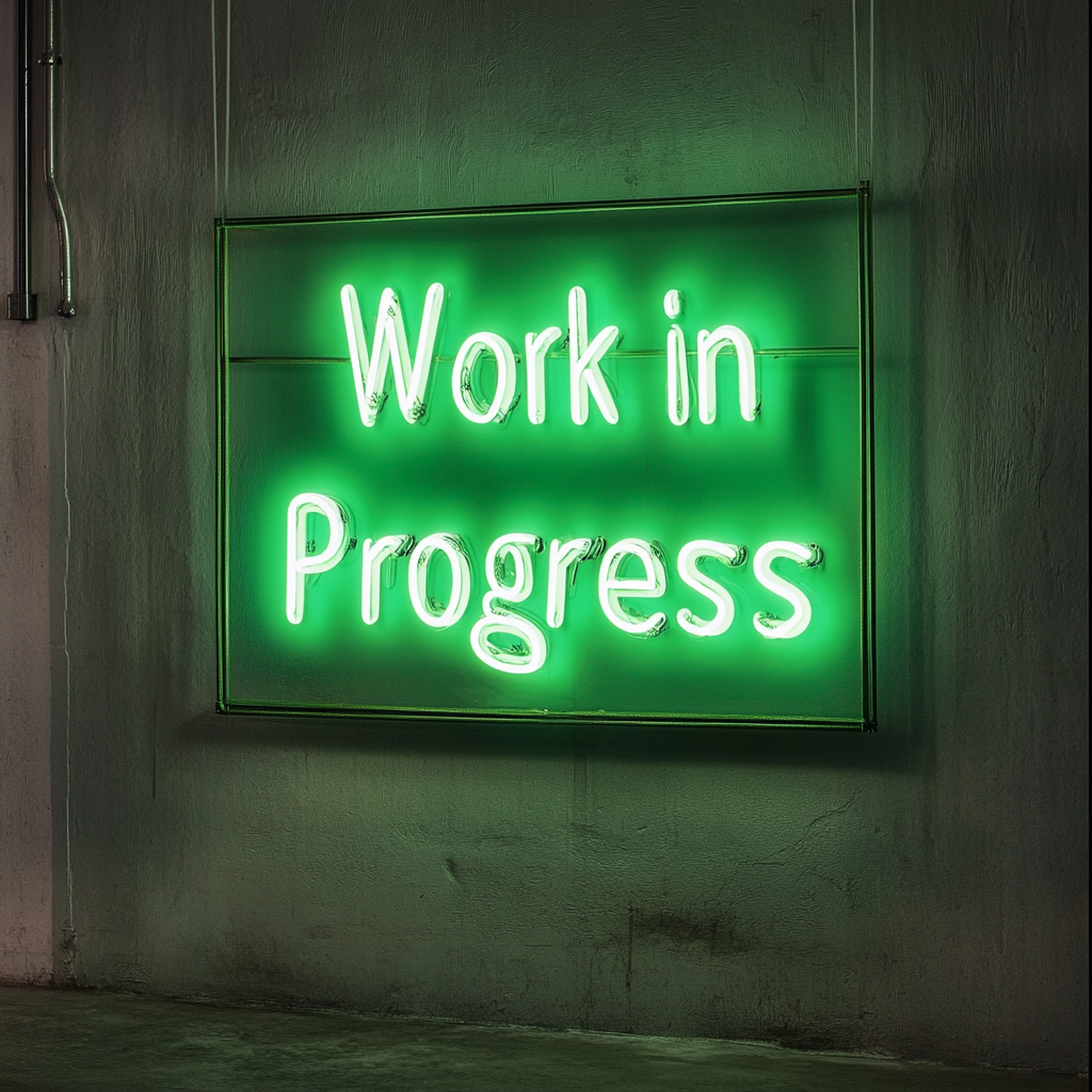 "Work in Progress" - Green Neon Sign, 18 Inches