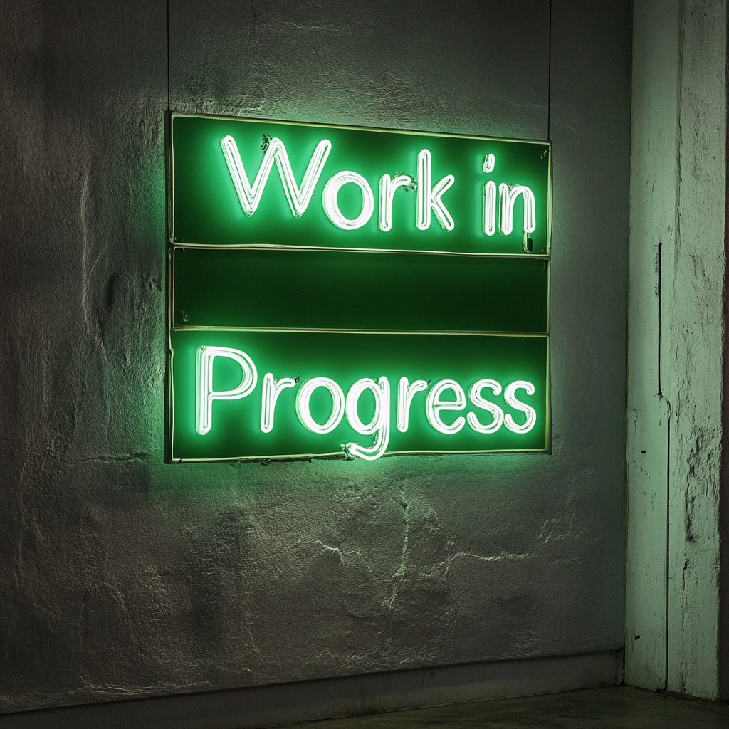 "Work in Progress" - Green Neon Sign, 18 Inches