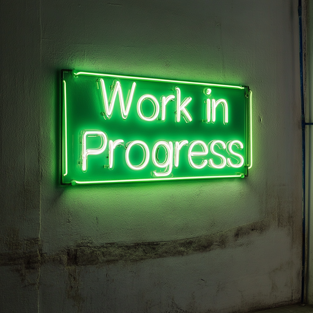 "Work in Progress" - Green Neon Sign, 18 Inches