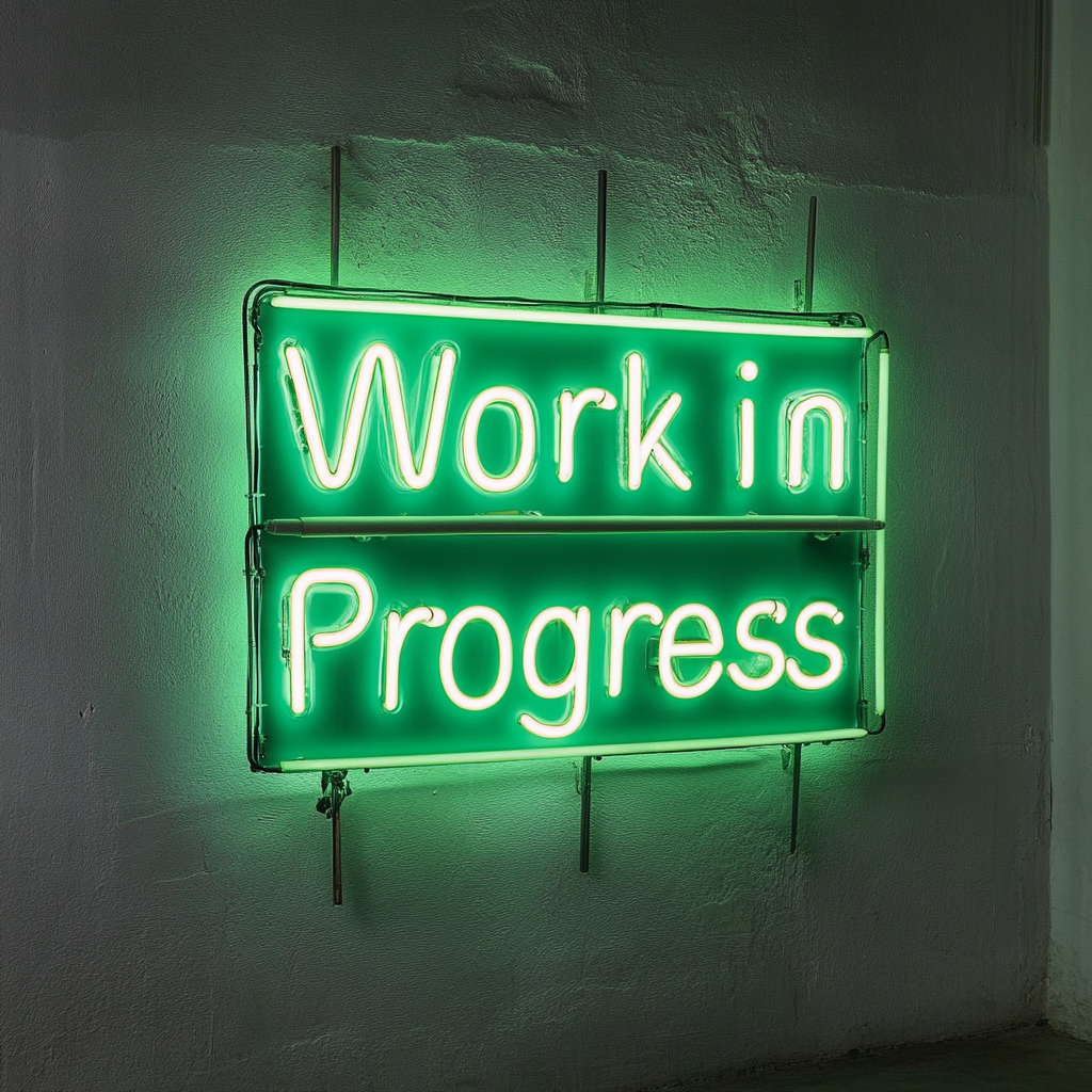 "Work in Progress" - Green Neon Sign, 18 Inches