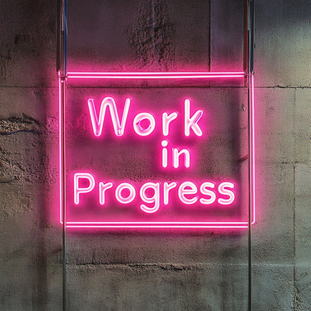"Work in Progress" - Pink Neon Sign, 18 Inches
