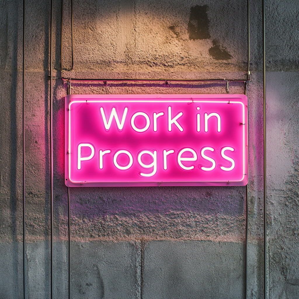 "Work in Progress" - Pink Neon Sign, 18 Inches