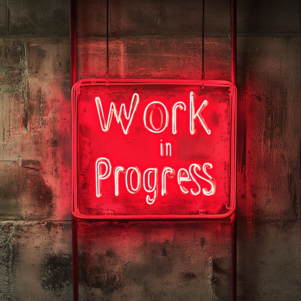 "Work in Progress" - Red Neon Sign, 18 Inches