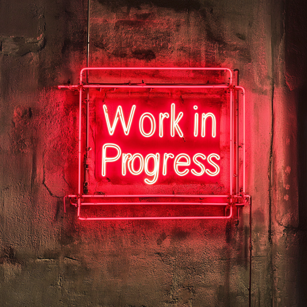 "Work in Progress" - Red Neon Sign, 18 Inches