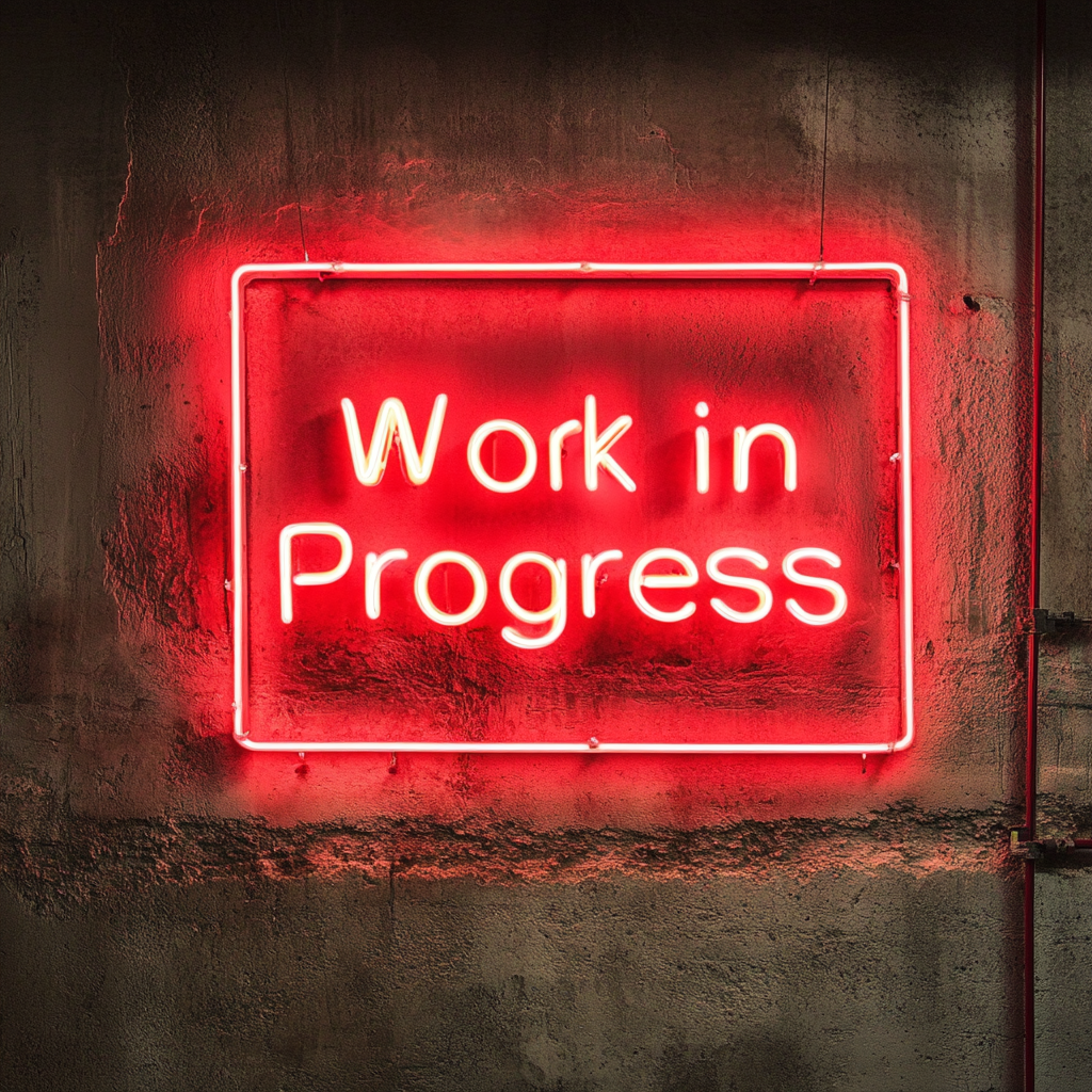 "Work in Progress" - Red Neon Sign, 18 Inches