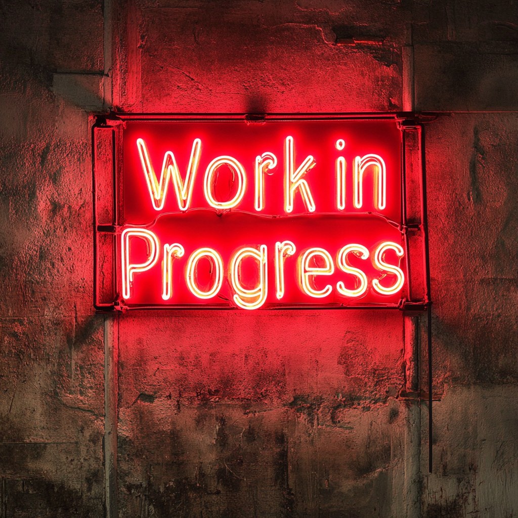 "Work in Progress" - Red Neon Sign, 18 Inches
