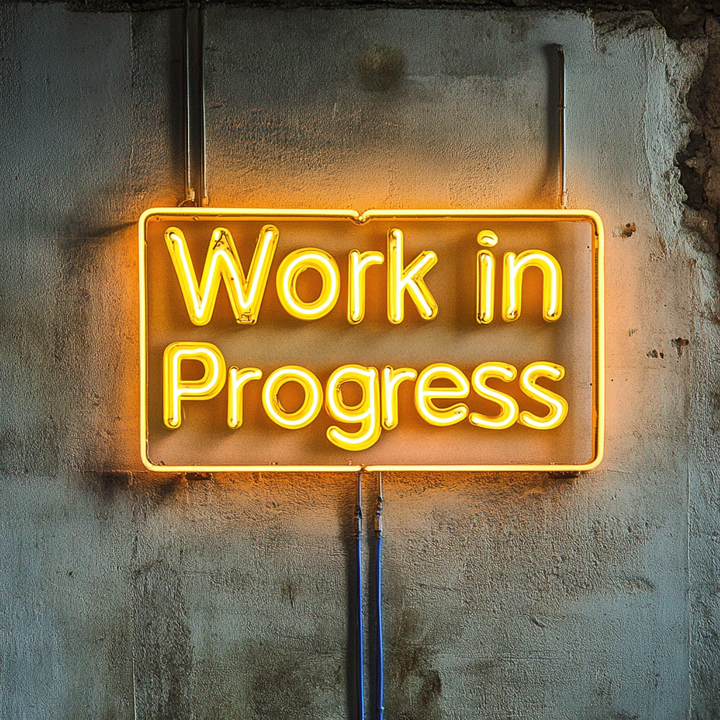 "Work in Progress" - Yellow Neon Sign, 18 Inches