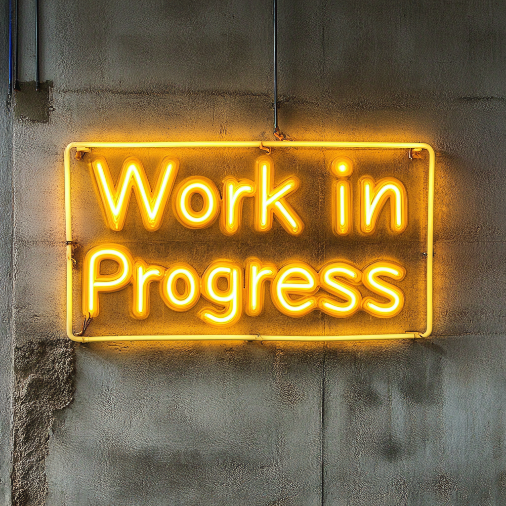"Work in Progress" - Yellow Neon Sign, 18 Inches