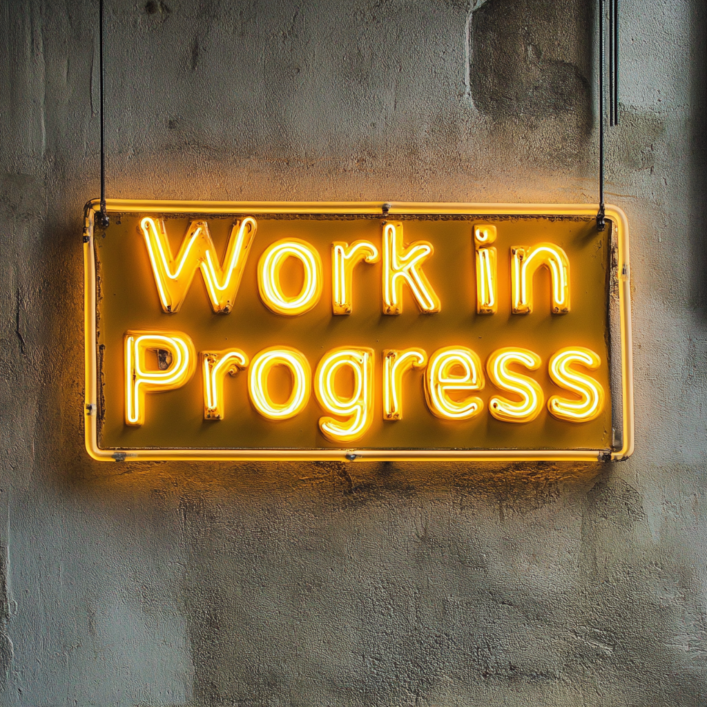 "Work in Progress" - Yellow Neon Sign, 18 Inches