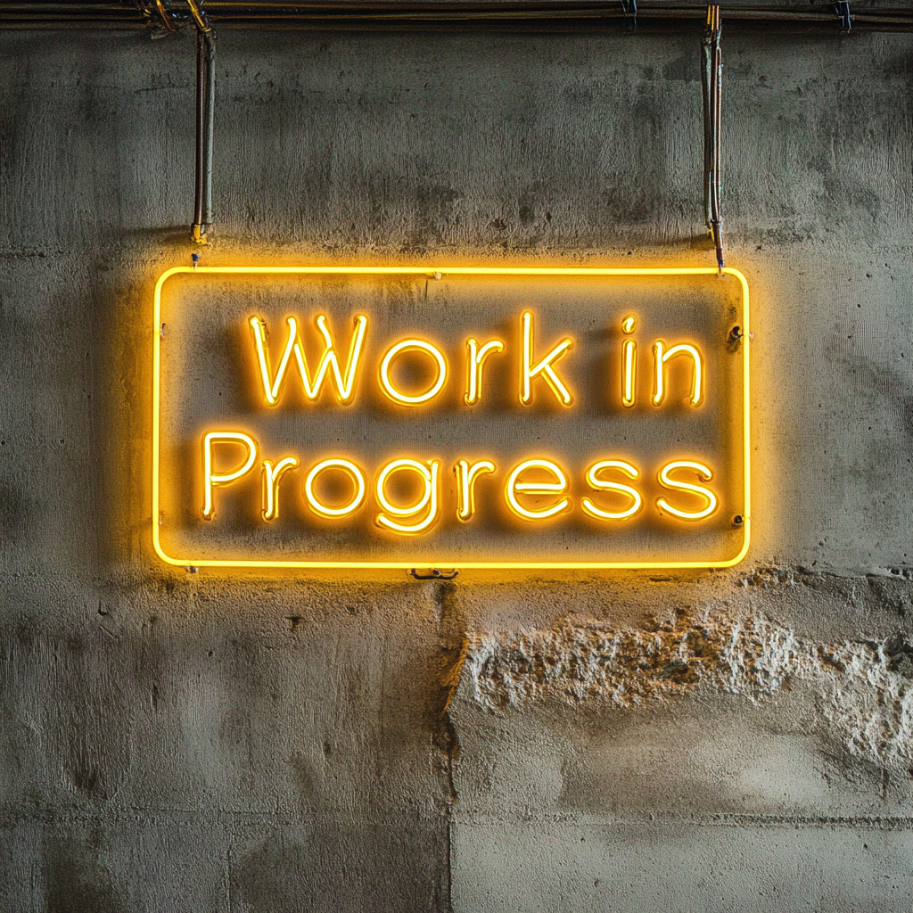 "Work in Progress" - Yellow Neon Sign, 18 Inches