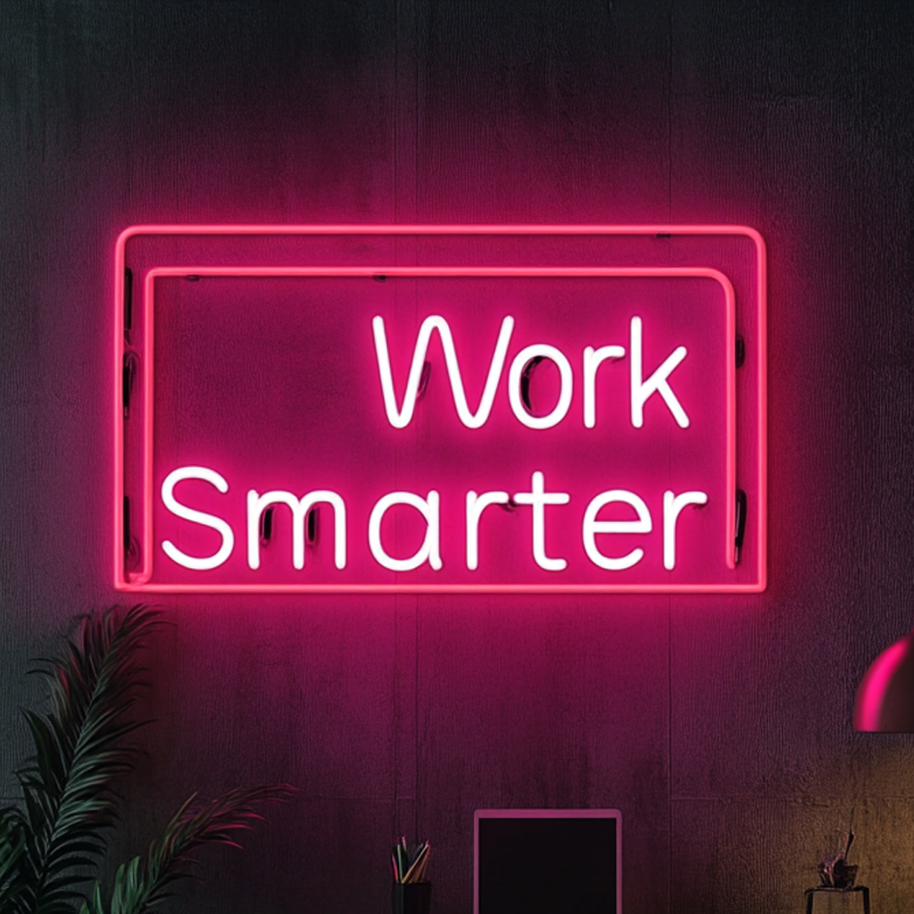 "Work Smarter" - Pink Neon Sign, 18 Inches