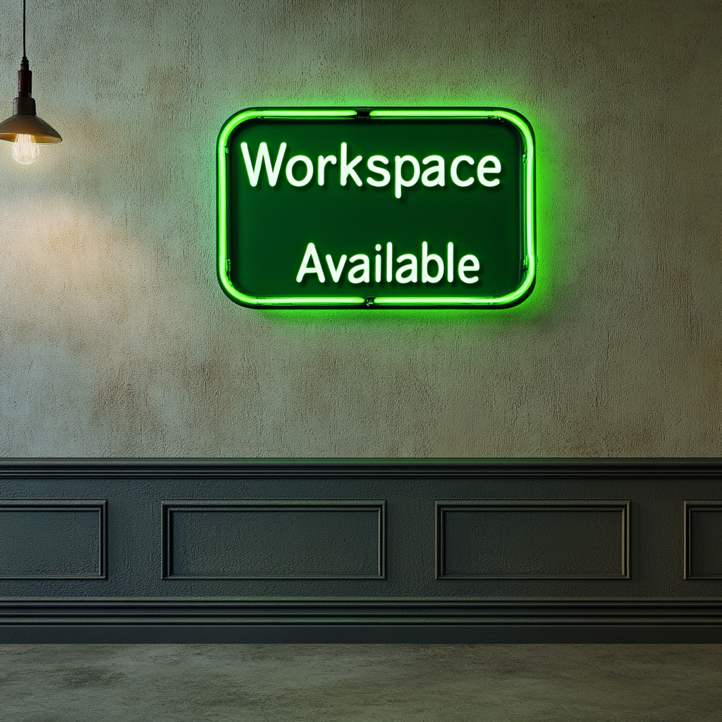 "Workspace Available" - Green Neon Sign, 18 Inches